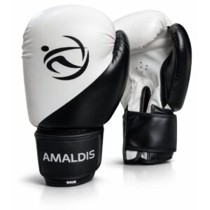 Mănuși de box AMALDIS PU, Negre/Albe, 10 OZ, 9498